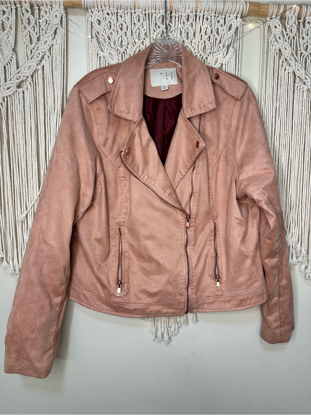 a new day Dusty Blush Faux Suede Moto Jacket